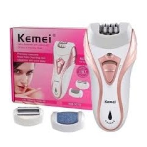 DEPILADOR FEMININO ELETRICO SEM FIO KEMEI KM-3010 COR BRANCO E ROSA 110V/220V
