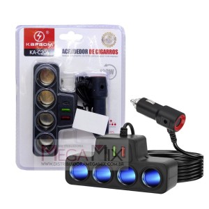 ACENDEDOR DE CIGARROS KAPBOM KA-C206 1 A 4 SOQUETES + USB + TIPO C