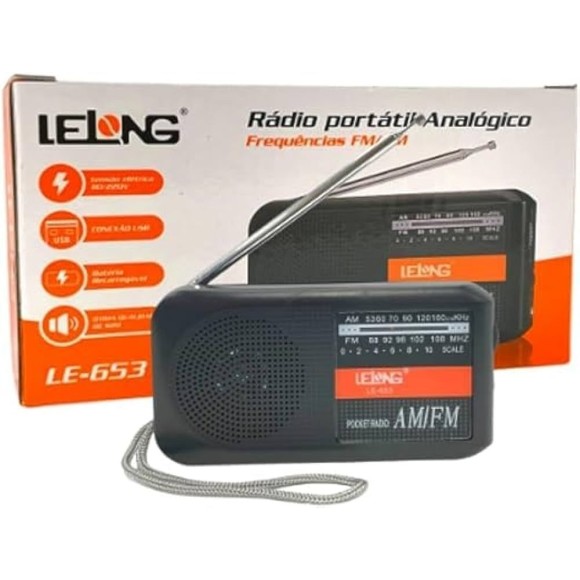 CAIXA DE SOM RADIO PORTATIL FM/AM LELONG LE-653