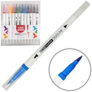 CANETA HIDROGRAFICA PINCEL DUPLA DUOLINE FINE & BRUSH 0.4/1.0MM YINS PAPER COM 12 PECAS
