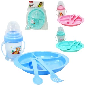 KIT PAPINHA COM PRATO + COPO BABY 180ML E TALHERES DE PLASTICO COLORS 4 PECAS