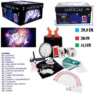 KIT DE MAGICA 30 TRUQUES COM CARTOLA + VARINHA E ACESSORIOS