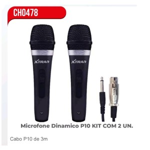 MICROFONE COM FIO P10 DUPLO XTRAD CH0478