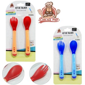 CONJUNTO DE TALHER INFANTIL DE PLASTICO COM COLHER + GARFO TERMOSSENSIVEL