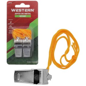 APITO DE METAL PARA ESPORTES COM CORDAO 2 PECAS