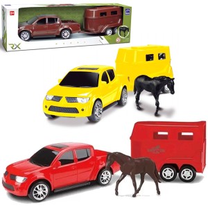 CARRO PICK-UP RX CAMINHONETE HARAS COM CARRETINHA RODA LIVRE + CAVALO