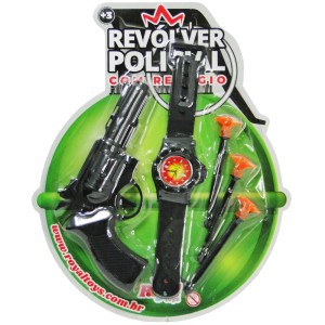 PISTOLA / REVOLVER LANCA DARDO VENTOSA COM 3 DARDOS + RELOGIO POLICIAL