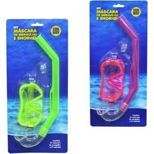 KIT OCULOS DE NATACAO / MERGULHO MASCARA + SNORKEL COM 4 PECAS SUN WAY COLORS