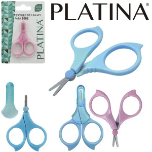 TESOURA DE UNHA INFANTIL COM PONTA REDONDA DE INOX + PROTETOR E CABO DE PLASTICO PLATINA
